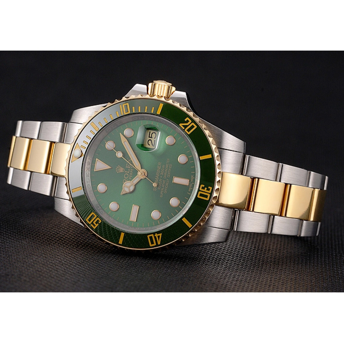 Aaa replica watch Submariner Rolex And Green Bracelet Tone Two Steel Swiss Bezel Dial Gold 0721